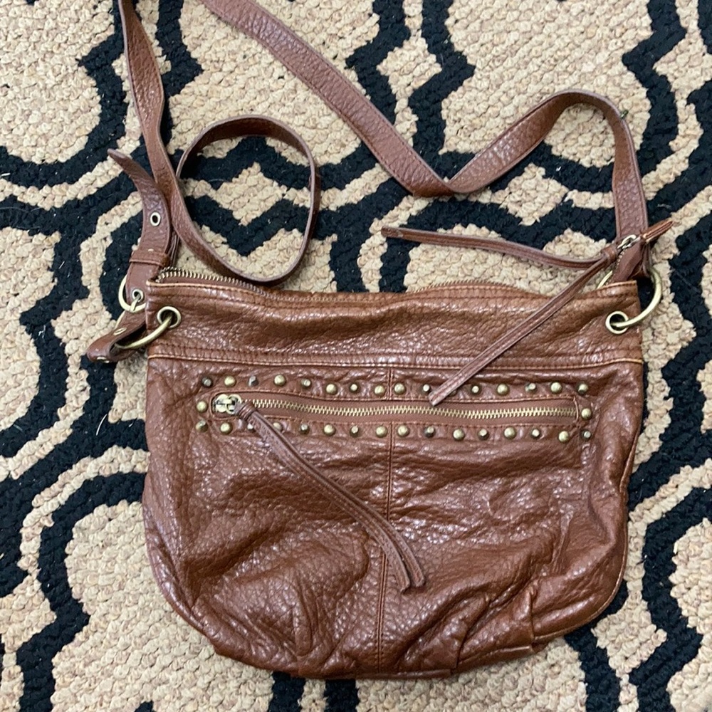 Brown faux leather crossbody
